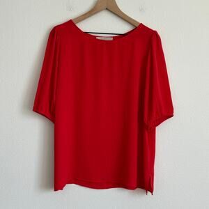LOFT Red Blouse Lightweight Scoop Neck Scoop Neck Puff Sleeve Sheer Size L